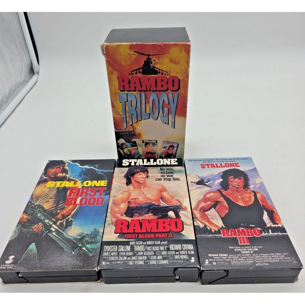 Rambo Trilogy VHS Parts 1 2 3 First Blood, First Blood Part II, Rambo III Tested - Picture 1 of 8